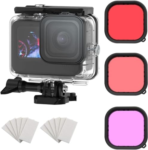 Lupholue Wasserdichtes 60 M Transparentes Unterwassergehäuse mit Filtern & 12 Stück Anti Fog Einsätzen Compatible with GoPro Hero 12, 11, 10, 9 von Lupholue