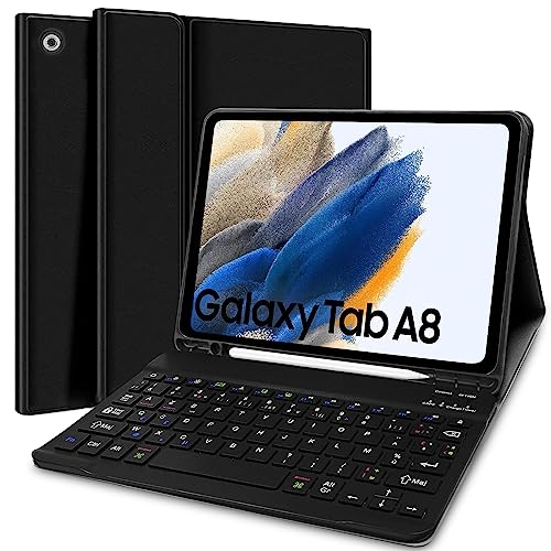 Lupxiu Schutzhülle mit Tastatur für Samsung Galaxy Tab A8 10,5 Zoll 2021, AZERTY, abnehmbare Bluetooth-Tastatur, für Samsung Tab A8 X200/X205/X207, Schwarz von Lupxiu