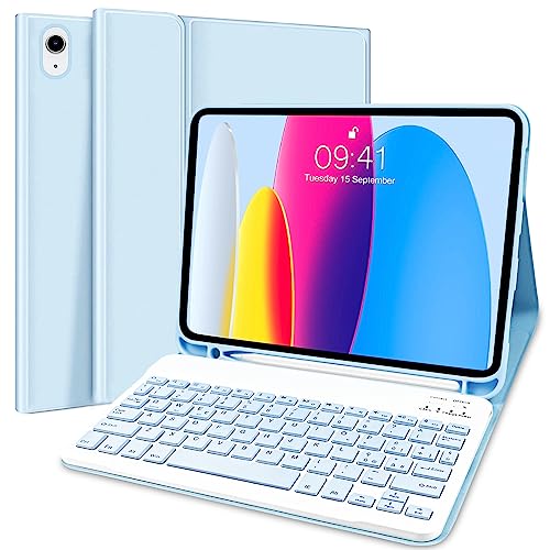 Lupxiu Tastatur für iPad 10. Generation 2022, Schutzhülle für iPad 10,9 Zoll 2022 Italienisch QWERTY, abnehmbare kabellose Tastatur für iPad 10 (A2696/ A2757/ A2777) - Himmelblau von Lupxiu