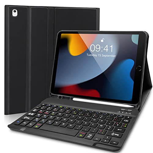 Lupxiu Tastatur für iPad 9. Generation 2021/iPad 8. 2020/iPad 7. 2019 10,2 Zoll, abnehmbare kabellose Tastatur mit Stifthalter, französische AZERTY-Tastatur, Schwarz von Lupxiu