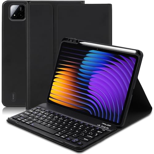 Schutzhülle mit Tastatur für Xiaomi Pad 7/7 Pro, spanische Ñ, ultradünn, Tastatur mit Stiftschlitz, magnetisch, abnehmbar, kabellos, Bluetooth, für Xiaomi Pad 7/7 Pro 28,9 cm (11,2 Zoll) 2025, Schwarz von Lupxiu