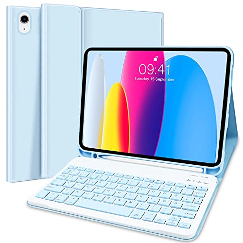 iPad 10 Generation Tastatur Hülle für iPad 10.9 Zoll 2022, Abnehmbare Drahtlose Bluetooth Tastatur (Deutsch Layout, QWERTZ) für iPad 10th Gen 2022, Blau von Lupxiu