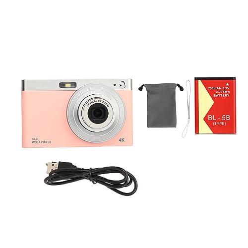 4K-Vlogging-Kamera, 50-MP-Digitalkamera mit 2,88-Zoll-IPS-Bildschirm, 16-fachem Digitalzoom, Bildstabilisierung, Anti-Shake-Digitalkamera für Fotografie, Video, Reisen (Rosa) von Luqeeg