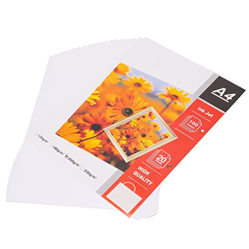 A4 Drucker-Fotopapier, Mattes Fotopapier für Tintenstrahldrucker, Glänzendes Druckerpapier für Fotodruck, Dokumentenproduktion, 8,3 X 11,7 Zoll, 20 Blatt, Hochweiß von Luqeeg