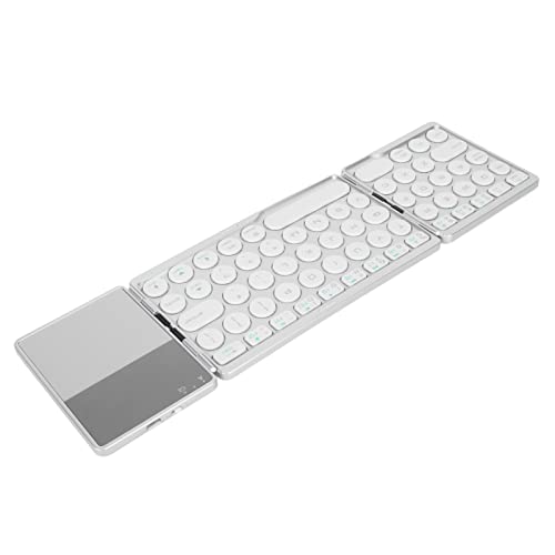 Luqeeg Faltbare Bluetooth-Tastatur, Wiederaufladbare, Ultraschlanke Klapptastatur, Faltbare und Tragbare Kabellose 64-Tasten-Klapptastatur mit Touchpad für 3 Systeme (Silber) von Luqeeg