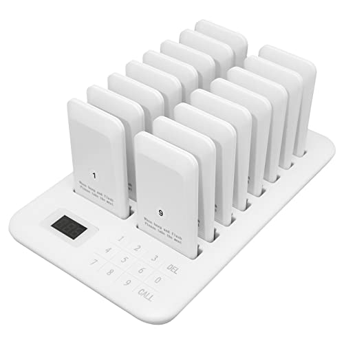 Luqeeg Restaurant Pager System – Kabelloses Rufsystem mit 16 Pagern, Max. 998 Signaltönen und 3 Eingabeaufforderungsmodi, für Imbisswagen, Kirche, Café – Wasserdicht & 20 Stunden Laufzeit(220V) von Luqeeg
