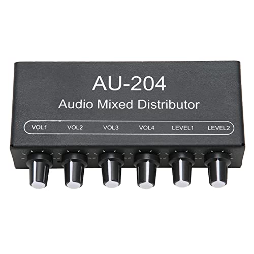Tragbarer Audio Mixer, Stereo Sound Signal Mixer 2 in 4 Out 3.5mm Schnittstelle Stereo Kopfhörer Verstärker Mixer für Studio und Bühne von Luqeeg