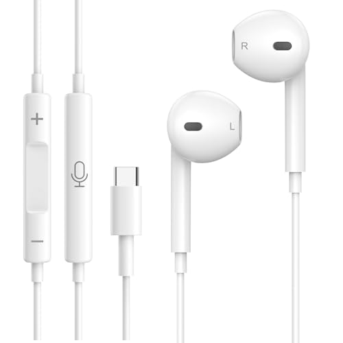 USB-C Kopfhörer für iPhone 15 Plus Pro Max, HiFi Stereo In-Ear Ohrhörer mit USB-C Anschluss, Mikrofon und Lautstärkeregler für Samsung Galaxy S23 S22 S21, iPad Pro, Huawei P50 P40 P30, Google Pixel 7 von Luregirl
