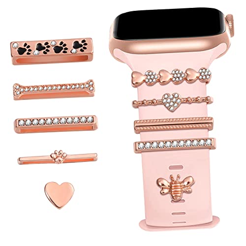 Lurrose 10Stücke Teiliges Dekorative Ringe Charms für Uhrenarmbänder Kompatibel mit Silikon Smartwatch Armbändern Roségold Stilvolle Uhr Zubehör für Individuelles Design von Lurrose