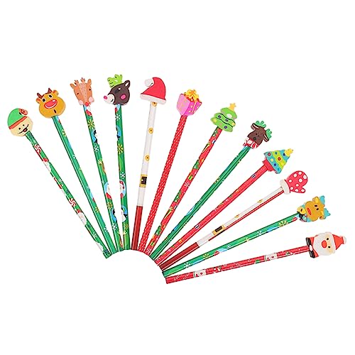 Lurrose 12 Stück Weihnachtsbleistift stempelstifte für weihnachtliche kleinigkeiten Bunte Kinderstifte süße bleistifte tragbare Schreibwaren Bleistifte Gastgeschenke für Holz von Lurrose