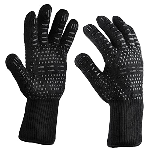 Lurrose 2Stücke Bbq Aramid Hochtemperaturbeständig Feuerfeste Wärmeisolationshandschuhe für Grillen und Outdoor Aktivitäten Schwarz von Lurrose
