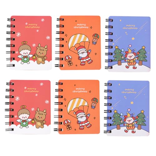 Lurrose 6 Stück Weihnachtsspulenbuch Weihnachts-Spiralnotizbuch Schulhefte Liste Mini-Notizblöcke für büromaterial reminescence Spiralhefte binden weihnachten spiralblöcke Papier von Lurrose