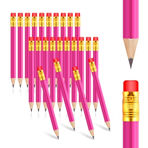Lusofie 24 Stück Bleistift mit Radiergummi Kurze Hb Bleistifte Set für Kinder zum Schreiben und Zeichnen in der Schule und zu Hause Rosenrot von Lusofie