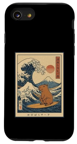 Capybara Calmly Surfing The Great Wave Hülle für iPhone SE (2020) / 7 / 8 von Lustige Capybara Bekleidung Geschenke Capy