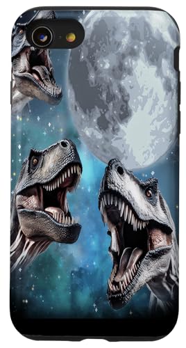 3 Tyrannosaurus heulend im Mond prähistorische Dinosaurier Hülle für iPhone SE (2020) / 7 / 8 von Lustige Drei Tyrannosaurus heult auf den Mond