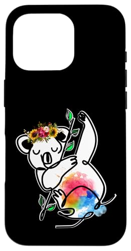 Australisches Tier Koala mit Blumen florale Koala -Liebhaber Hülle für iPhone 16 Pro von Lustige australische Tiere Blumengrafiken