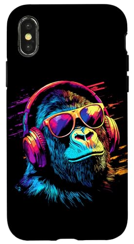 DJ Affe mit Kopfhörer und Sonnenbrille Musik Party Affen Hülle für iPhone X/XS von Lustiges Affen Outfit für DJs und Monkey Liebhaber