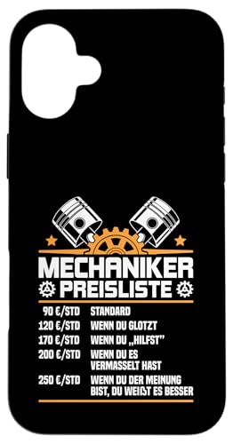 Lustiges Mechaniker Preisliste Hülle für iPhone 16 Plus Lustiges Mechaniker Preisliste Hülle für iPhone 16 Plus von Lustiges Mechaniker Stundensatz