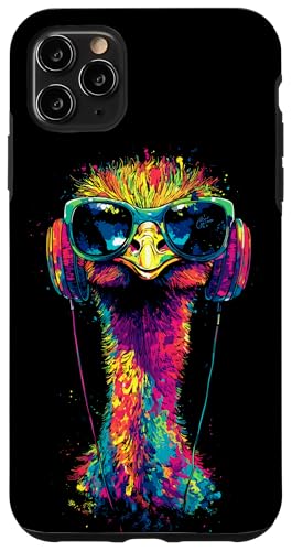 Strauss Vogel Strauß mit Kopfhörer Bunt Emu Musik DJ Sträuße Hülle für iPhone 11 Pro Max von Lustiges Strauß Motiv für Vogel Strauss Liebhaber