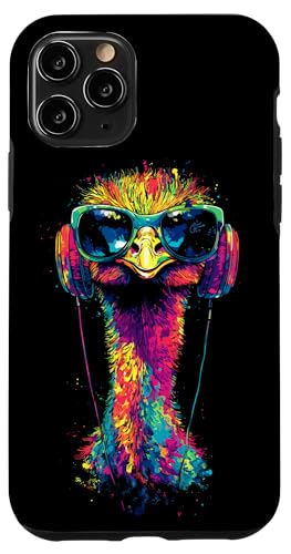 Strauss Vogel Strauß mit Kopfhörer Bunt Emu Musik DJ Sträuße Hülle für iPhone 11 Pro von Lustiges Strauß Motiv für Vogel Strauss Liebhaber