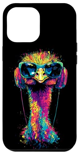 Strauss Vogel Strauß mit Kopfhörer Bunt Emu Musik DJ Sträuße Hülle für iPhone 12 Pro Max von Lustiges Strauß Motiv für Vogel Strauss Liebhaber