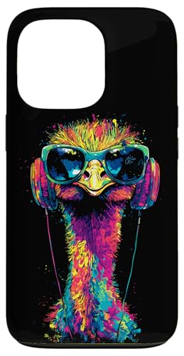 Strauss Vogel Strauß mit Kopfhörer Bunt Emu Musik DJ Sträuße Hülle für iPhone 13 Pro von Lustiges Strauß Motiv für Vogel Strauss Liebhaber