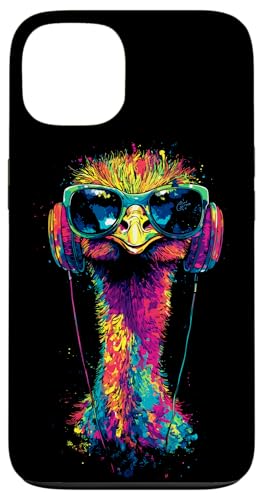 Strauss Vogel Strauß mit Kopfhörer Bunt Emu Musik DJ Sträuße Hülle für iPhone 13 von Lustiges Strauß Motiv für Vogel Strauss Liebhaber