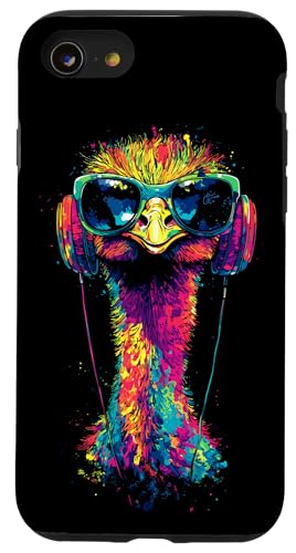 Strauss Vogel Strauß mit Kopfhörer Bunt Emu Musik DJ Sträuße Hülle für iPhone SE (2020) / 7 / 8 von Lustiges Strauß Motiv für Vogel Strauss Liebhaber