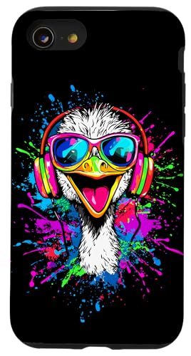 Strauss Vogel Strauß mit Kopfhörer Bunt Emu Musik DJ Sträuße Hülle für iPhone SE (2020) / 7 / 8 von Lustiges Strauß Motiv für Vogel Strauss Liebhaber