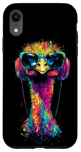 Strauss Vogel Strauß mit Kopfhörer Bunt Emu Musik DJ Sträuße Hülle für iPhone XR von Lustiges Strauß Motiv für Vogel Strauss Liebhaber