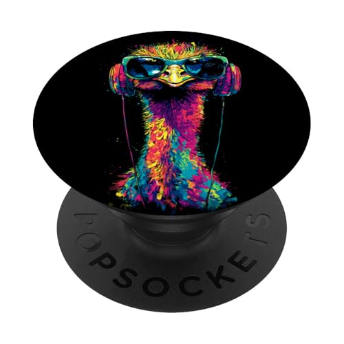 Strauss Vogel Strauß mit Kopfhörer Bunt Emu Musik DJ Sträuße PopSockets Klebender PopGrip von Lustiges Strauß Motiv für Vogel Strauss Liebhaber