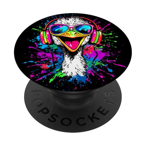 Strauss Vogel Strauß mit Kopfhörer Bunt Emu Musik DJ Sträuße PopSockets Klebender PopGrip Strauss Vogel Strauß mit Kopfhörer Bunt Emu Musik DJ Sträuße PopSockets Klebender PopGrip von Lustiges Strauß Motiv für Vogel Strauss Liebhaber