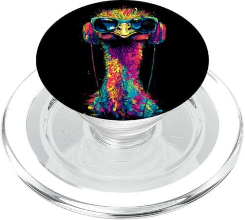 Strauss Vogel Strauß mit Kopfhörer Bunt Emu Musik DJ Sträuße PopSockets PopGrip für MagSafe von Lustiges Strauß Motiv für Vogel Strauss Liebhaber