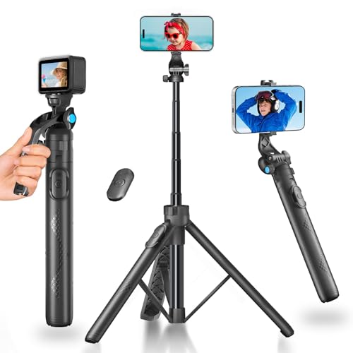 Lusweimi 160 cm Selfie Stick Stativ, 360° Drehbar 4 in 1 Selfie Stick mit Abnehmbarer Fernbedienung,Handy Stativ Kompatibel mit iPhone/Android/Gopro für Selfie/Video/Live Streaming/Vlogging von Lusweimi