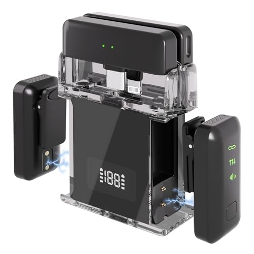 Lutranstra Lavalier Mikrofon Wireless, Lavalier Funkmikrofon für iOS- und Android-Geräte (2 TX + 2 RX), 20-Stunden-Akku, 200ft Übertragung, Lavalier Mikrofon Wireless mit Rauschunterdrückung für Vlog von Lutranstra