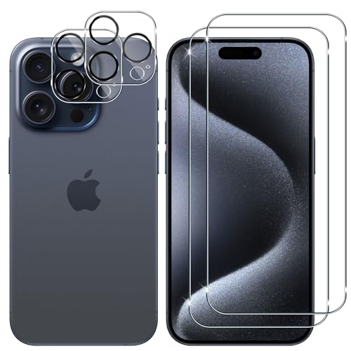 Lutree 2+2 Stück für Panzerglas kompatible mit iPhone 15 Pro Max [6,7 Zoll] Schutzfolie, Schutzglas und Kameraschutz Panzerfolie, 9H Härte HD Bläschenfrei Anti- Kratzer Displayschutz Displayfolie von Lutree