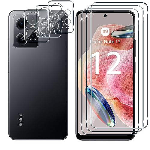 Lutree 3+3 Stück Schutzfolie für Xiaomi Redmi Note 12 /Redmi Note 12 4G für Panzerglas,Schutzglas und Kameraschutz Panzerfolie,9H Härte Bläschenfrei Anti- Kratzer Displayschutz Displayfolie von Lutree