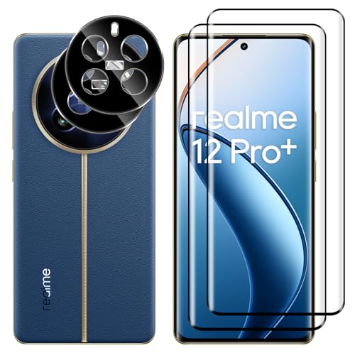Lutree für Panzerglas für Realme 12 Pro/12 Pro Plus/12 Pro+ 5G Schutzfolie, 2+2 Stück Schutzglas + Kameraschutz Folie (Schwarz), 9H Härte HD Anti- Kratzer Displayschutz Displayfolie von Lutree