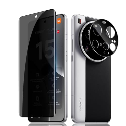 Lutree für Panzerglas für Xiaomi 15 Ultra/Xiaomi Mi 15 Ultra Sichtschutz Schutzfolie, 1+1 Stück 3D Anti-Spähen Schutzglas + Kameraschutz Folie, HD Anti-Kratzer Privacy Anti-Spy Displayschutz von Lutree