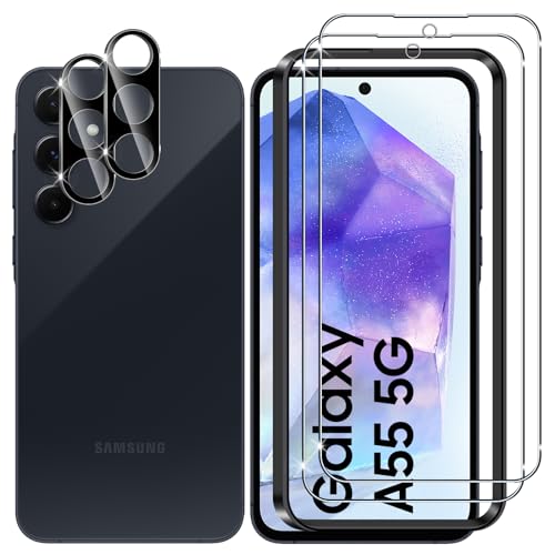 Lutree für Samsung Galaxy A55 5G für Panzerglas Schutzfolie, 2+2 Stück Schutzglas + Kameraschutz Panzerfolie (Schwarz), 9H Härte HD Displayschutz Bläschenfrei Anti- Kratzer Displayfolie von Lutree