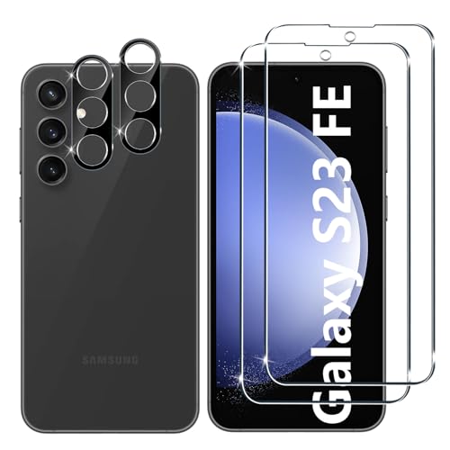 Lutree für Samsung Galaxy S23 FE 5G für Panzerglas Schutzfolie, 2+2 Stück Schutzglas + Kameraschutz Panzerfolie (Schwarz), 9H Härte HD Displayschutz Bläschenfrei Anti- Kratzer Displayfolie von Lutree