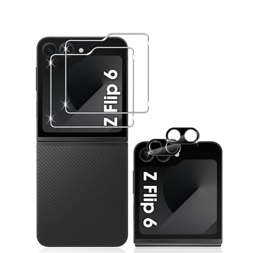 Lutree für Samsung Galaxy Z Flip 6 5G für Panzerglas Schutzfolie, 2+2 Stück Rückseite Schutzglas + Kameraschutz Folie (Schwarz), 9H HD Displayschutz, Anti- Kratzer Displayfolie für Z Flip6 von Lutree