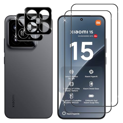 Lutree für Xiaomi Mi 15 für Panzerglas mit Kameraschutz, [2 + 2 Stück], Full Screen Anti-Fingerabdruck Displayfolie, 9H Härte HD Schutzfolie, Bläschenfrei Anti-Kratzer Folie von Lutree