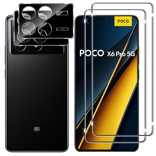 Lutree für Xiaomi Poco X6 Pro 5G für Panzerglas Schutzfolie, 2+2 Stück Schutzglas + Kameraschutz Folie (Schwarz), 9H Härte HD Displayschutz Bläschenfrei Anti- Kratzer Displayfolie von Lutree
