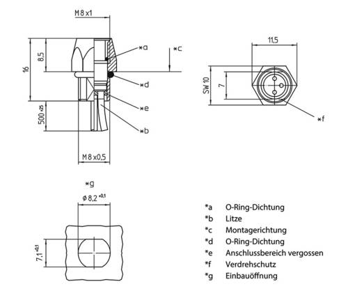 Lutronic 1222 Sensor-/Aktor-Einbausteckverbinder M8 Buchse, Einbau 0.50m Polzahl: 3 1St. von Lutronic