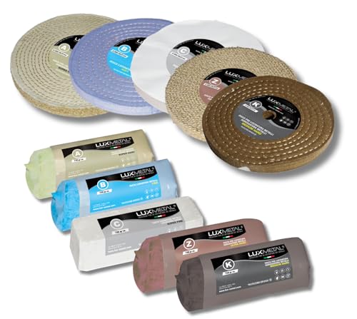 Lux Metal 5 Polierscheibe 300 mm 5 polierpaste 700 gr set DIY kit Polierset Schleifpaste Metall, Aluminium, Bank Poliermaschine, Edelstahl, Messing, Kupfer, Holz, Kunststoff, schleifmaschinen messer von Lux Metal