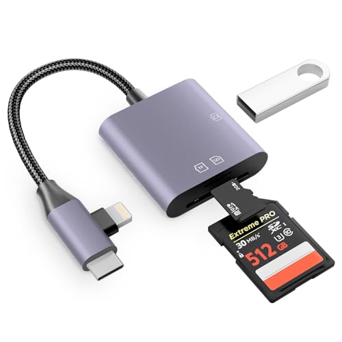 SD/TF/MicroSD-Kartenleser mit Dual Lightning & USB-C Anschlüssen - Plug & Play Speicherkartenadapter für iPhone/iPad/Android Smartphones - Direkter Foto/Video-Zugriff von DSLR-Kameras & Wildkameras SD/TF/MicroSD-Kartenleser mit Dual Lightning & USB-C Anschlüssen - Plug & Play Speicherkartenadapter für iPhone/iPad/Android Smartphones - Direkter Foto/Video-Zugriff von DSLR-Kameras & Wildkameras von Luxfizz