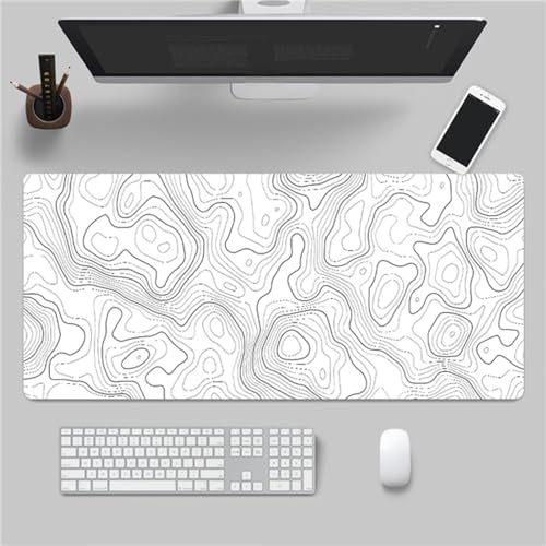 Luxioo Mousepad XXL 1200x600x2mm Gaming Mause Pad Weiße Topographie Mauspad Groß - Vernähte Kanten - rutschfest - Einer speziellen Oberfläche verbessert Geschwindigkeit und Präzision von Luxioo