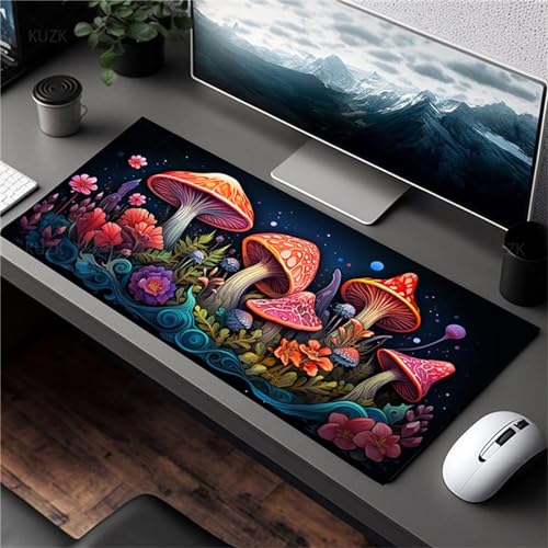 Luxioo Mousepad XXL 900x400x3mm Gaming Mause Pad Bunter Pilz Mauspad Groß - Vernähte Kanten - rutschfest - Einer speziellen Oberfläche verbessert Geschwindigkeit und Präzision von Luxioo