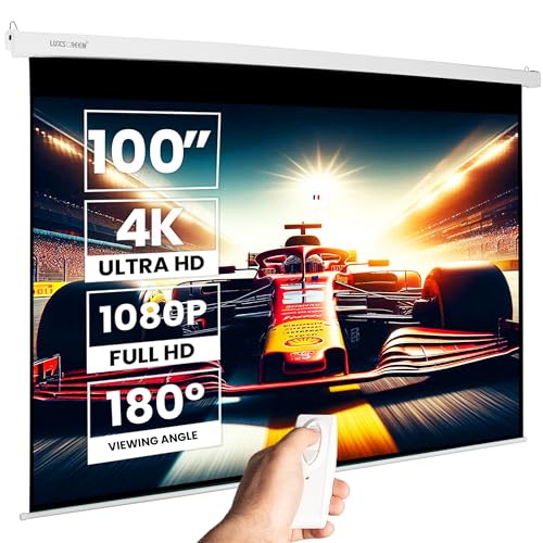 Projektionsleinwand | Mattweiße Oberfläche mit einem Gain-Faktor von 1,1 |Schwarzer umlaufender Rand Und Rückseite des Tuchs schwarz | Heimkino (220 x 124 cm (100 Zoll) 16:9 Motor Tuch: Weiß) Projektionsleinwand | Mattweiße Oberfläche mit einem Gain-Faktor von 1,1 |Schwarzer umlaufender Rand Und Rückseite des Tuchs schwarz | Heimkino (220 x 124 cm (100 Zoll) 16:9 Motor Tuch: Weiß) von Luxscreen